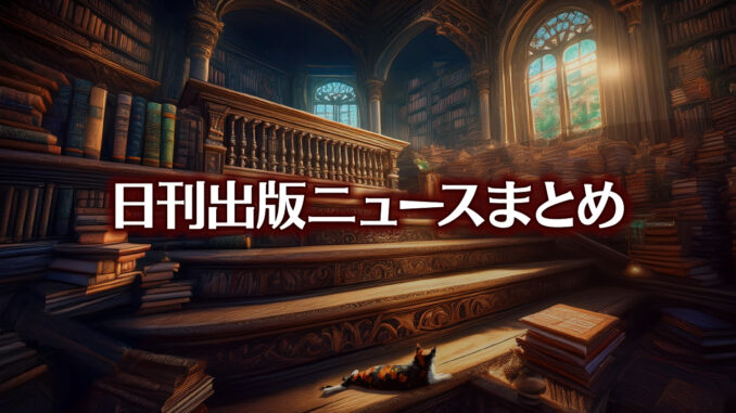 news-headline20240924 Text to Image by Adobe Firefly Image 3 Model(構成参照+“階段状に積まれたたくさんの本”+生成塗りつぶし“寝そべっている三毛猫”)